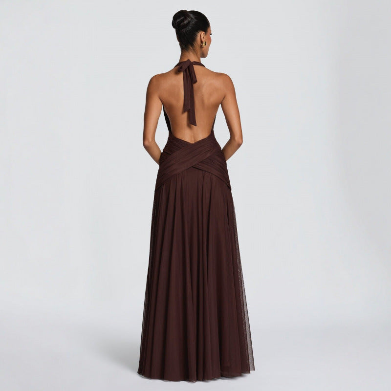 Womens Chiffon Deep V Neck Evening Gown