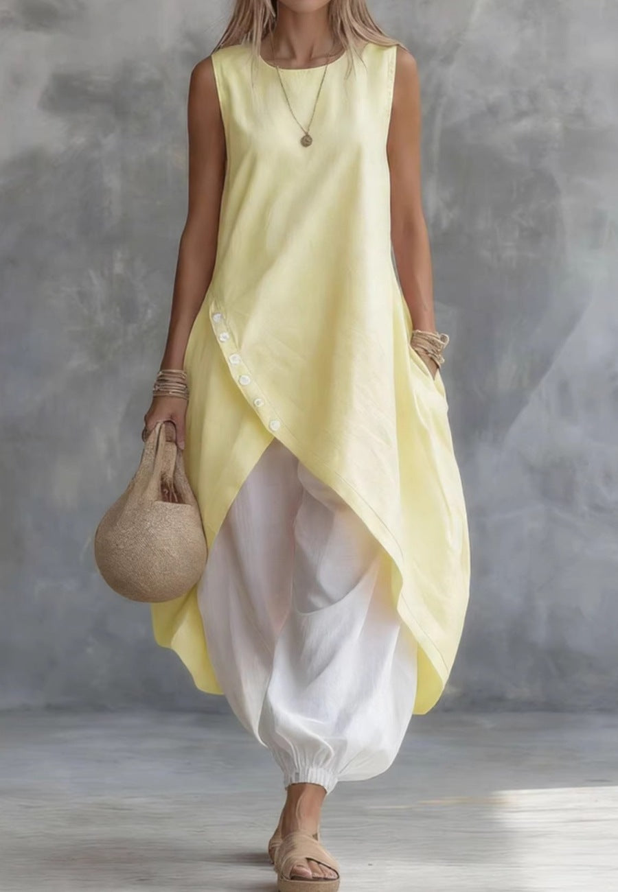 Sleeveless Loose Pocket Midi Skirt