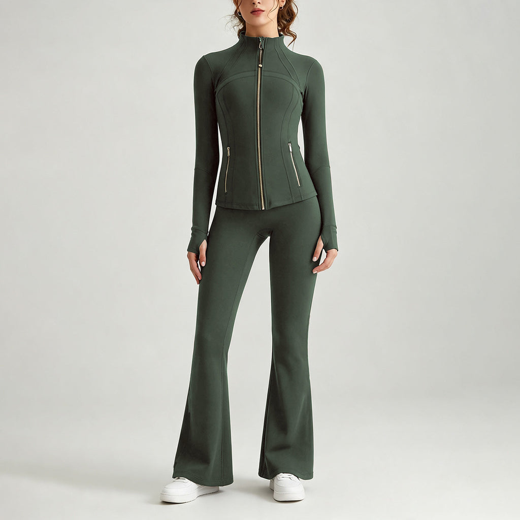 Double-Sided Brushed Yoga Set for Women Stand-Collar Slim-Fit Jacket High-Waist Flared Pants