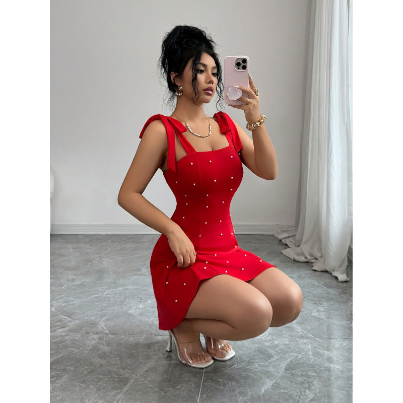 Ladies Pearl Embellished Knit A-Line Dress