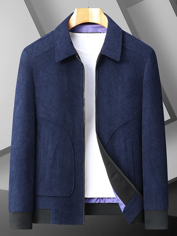 Men's Corduroy Jacket with Turn-Down Collar Oversized Casual Coat