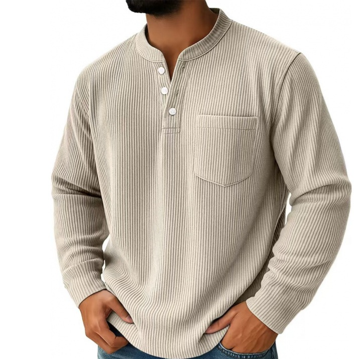 Mens Corduroy Henley Long Sleeve Polo Shirt