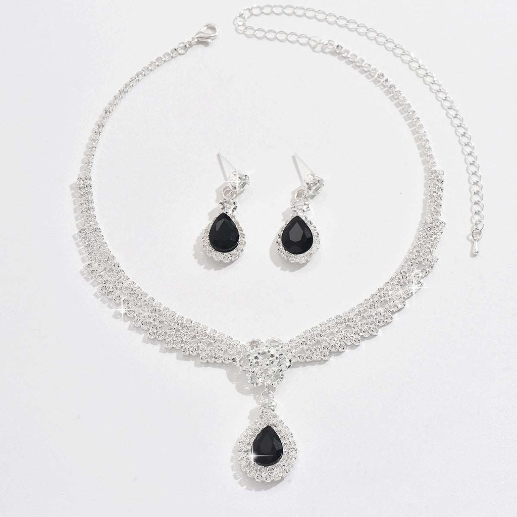 Diamond Drop Flower Necklace Earrings