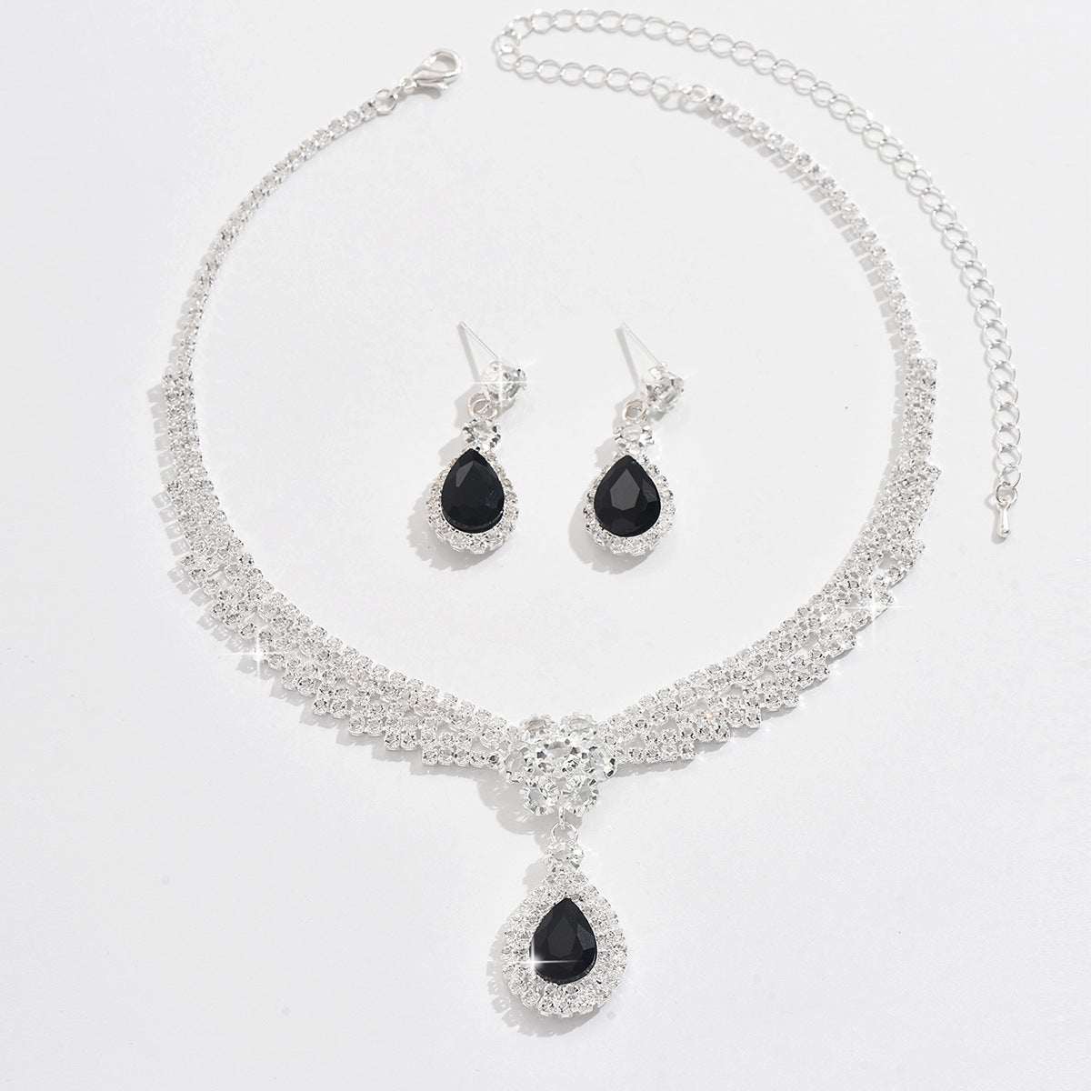 Diamond Drop Flower Necklace Earrings