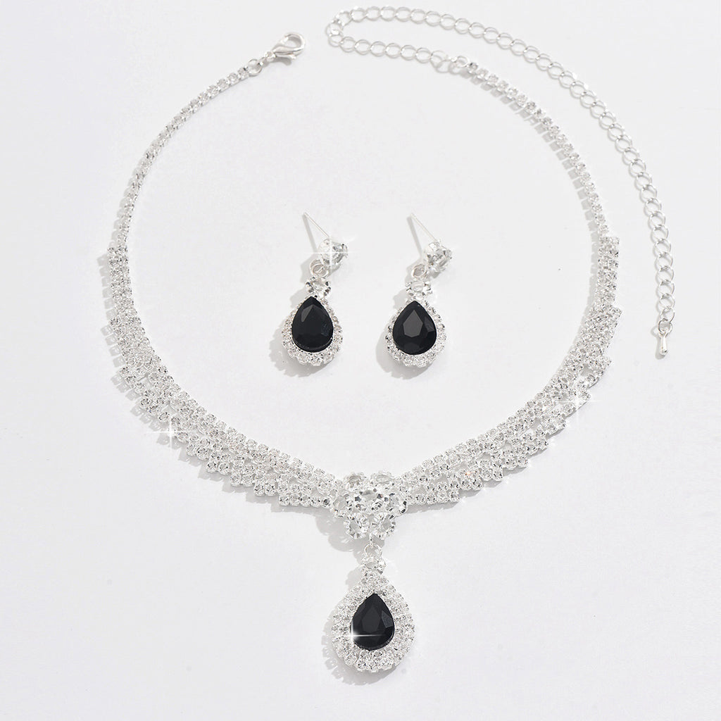 Diamond Drop Flower Necklace Earrings
