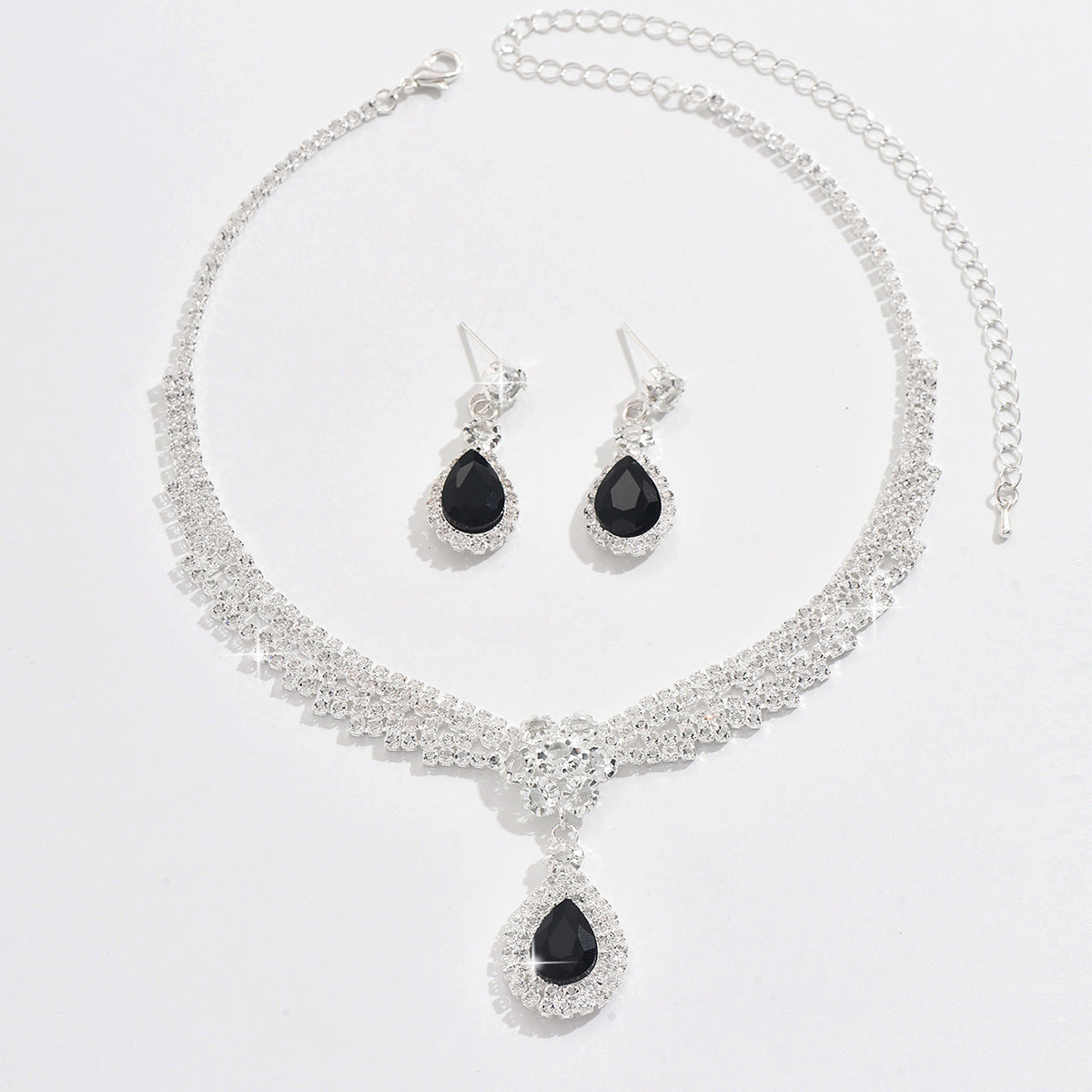 Diamond Drop Flower Necklace Earrings
