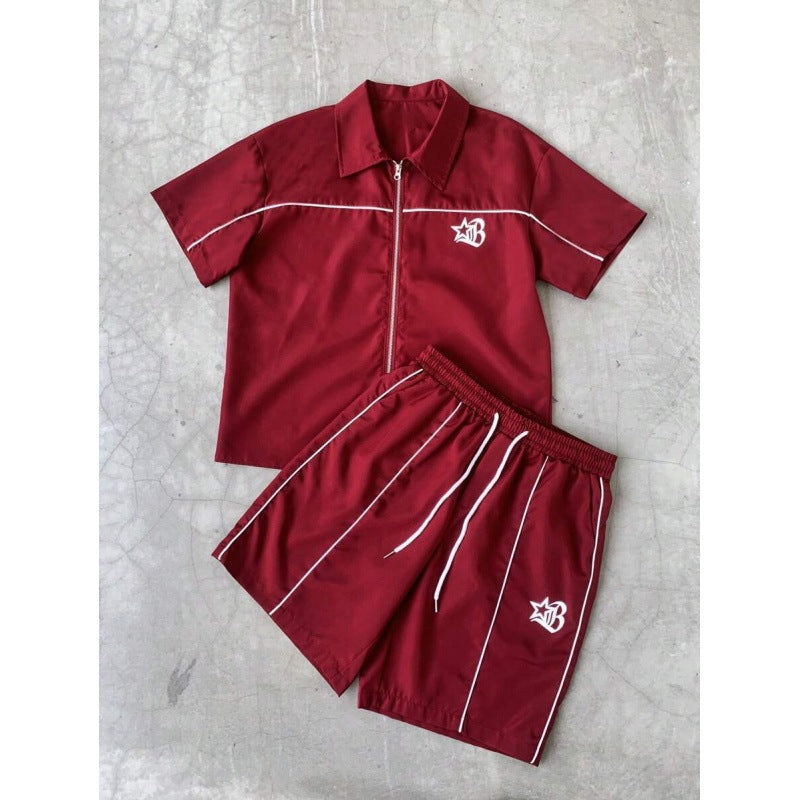 Striped Short Sleeve Shirt and Shorts Set