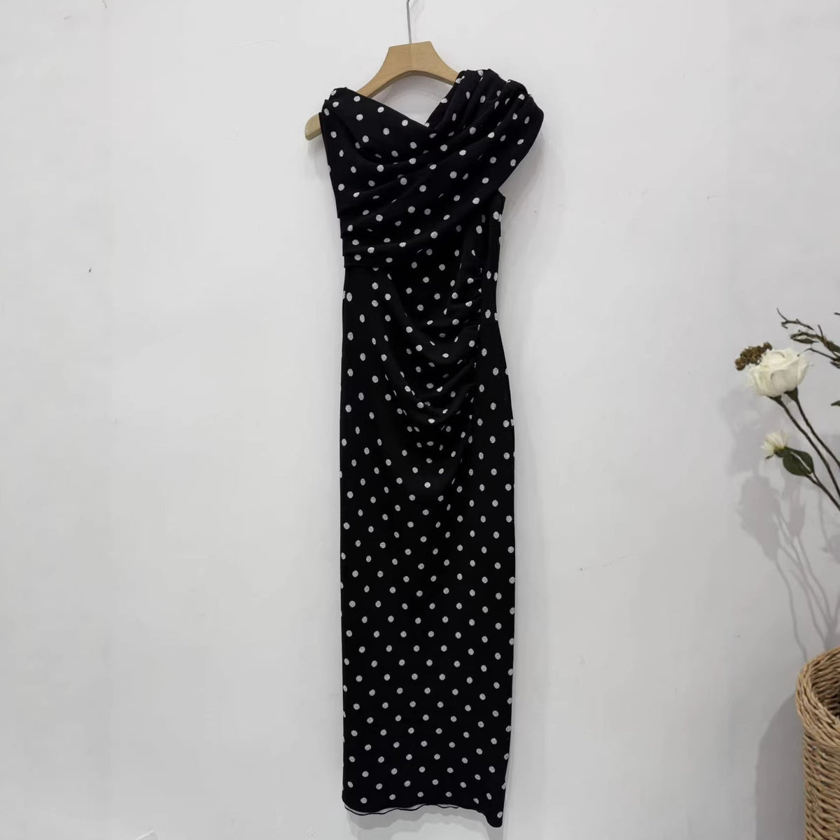 French Style Polka Dot Knit Long Dress