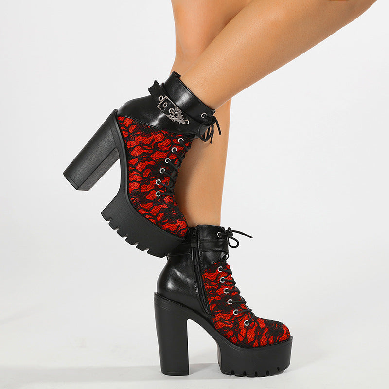 Vintage Lace Platform Ankle Boots