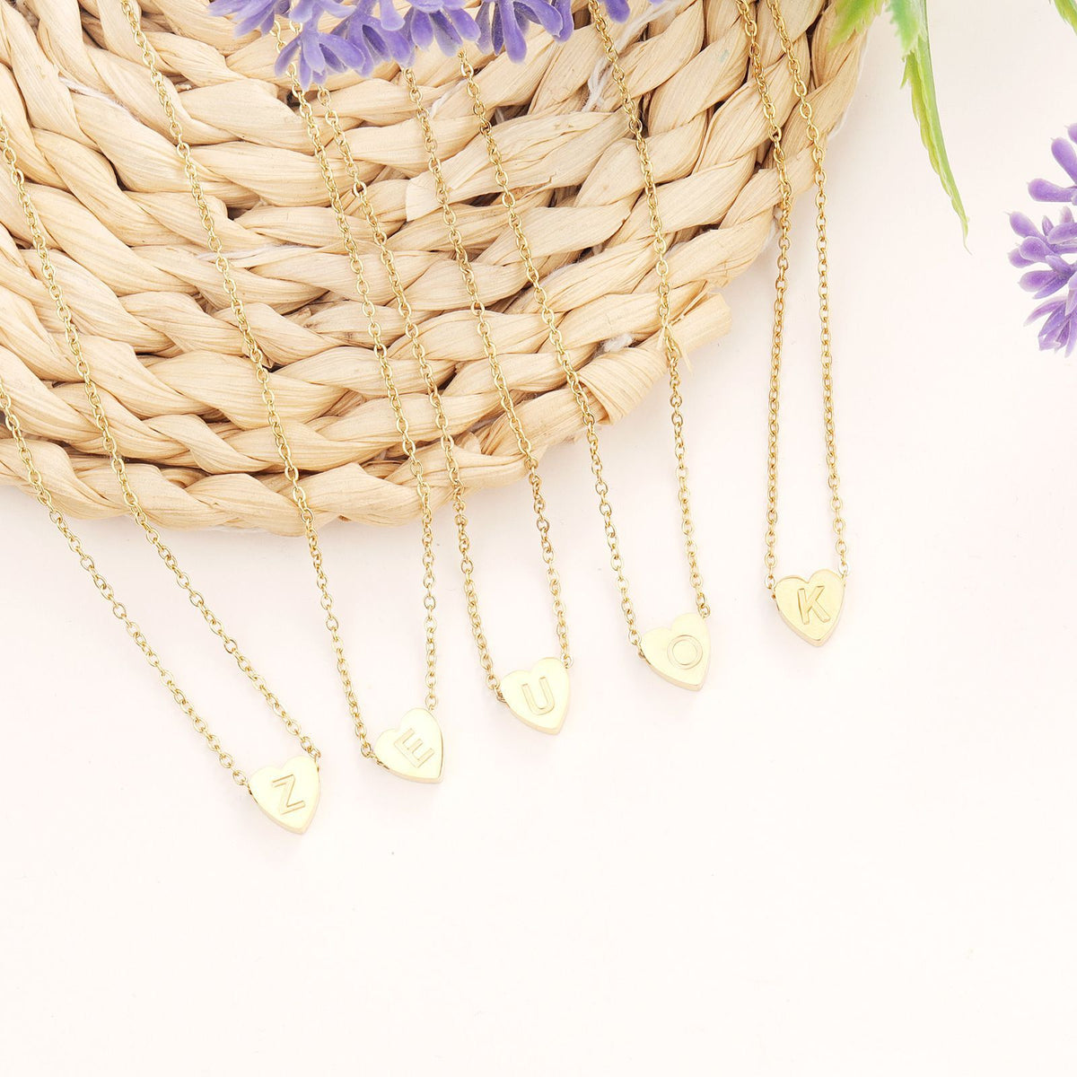 Stainless Steel Heart Letter Pendant Necklace