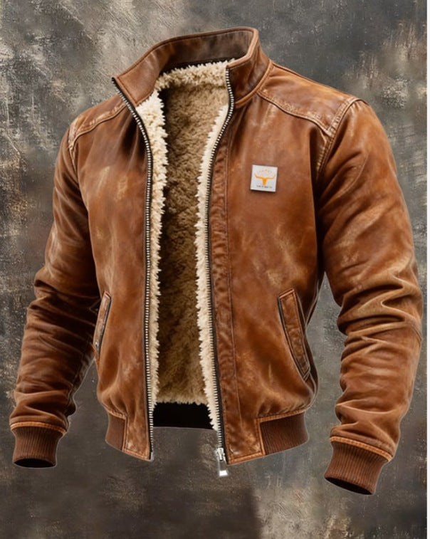 Men's Fleece-Lined Hooded Jacket Winter Thickened Warm Digital Print Zipper Coat