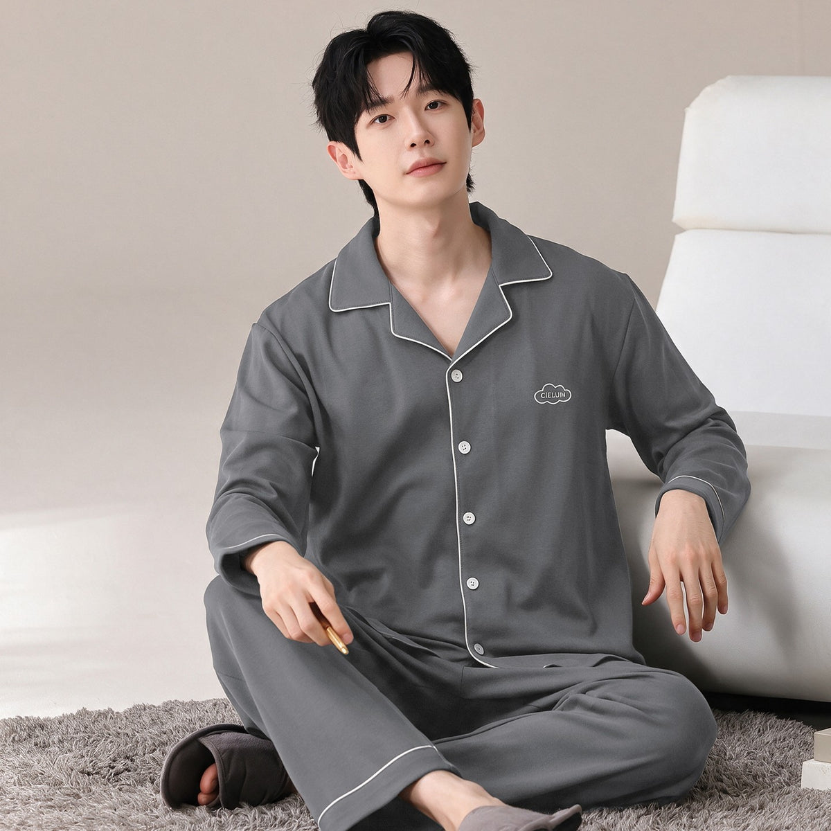 Men's 100% Pure Cotton Long-Sleeve Pajama