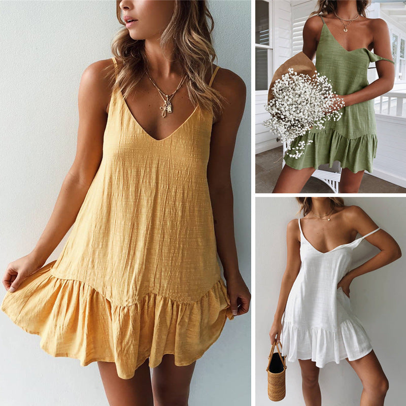 Women's V Neck Backless Suspender Dress