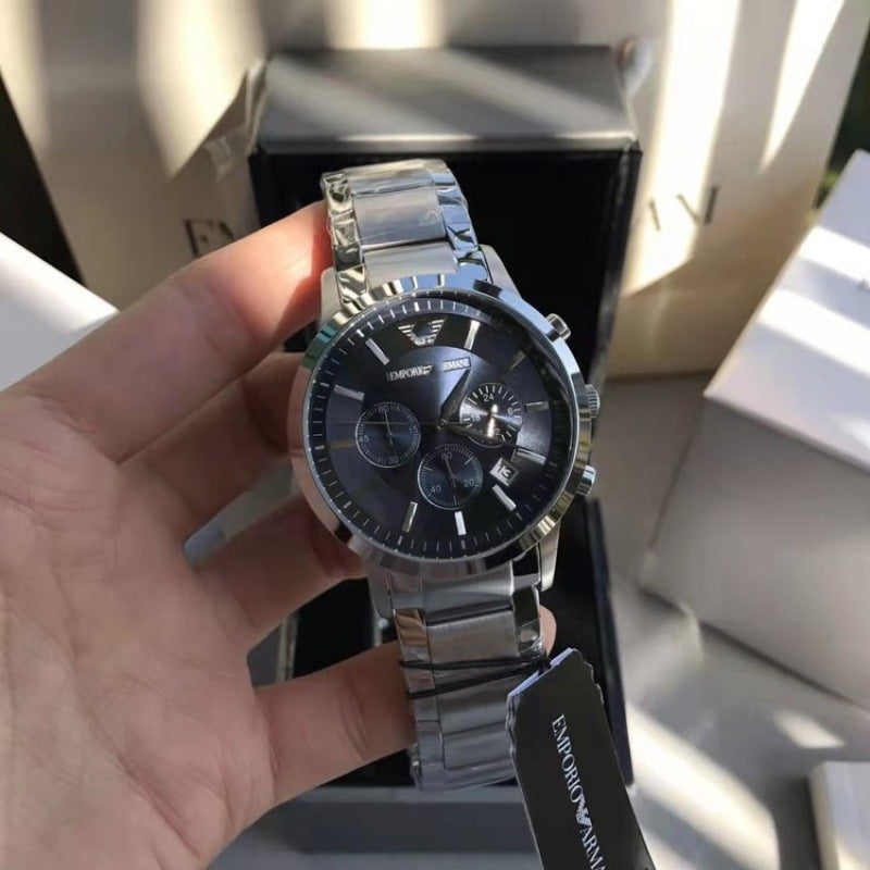 Men's Multifunctional Quartz Watch with Stainless Steel Band