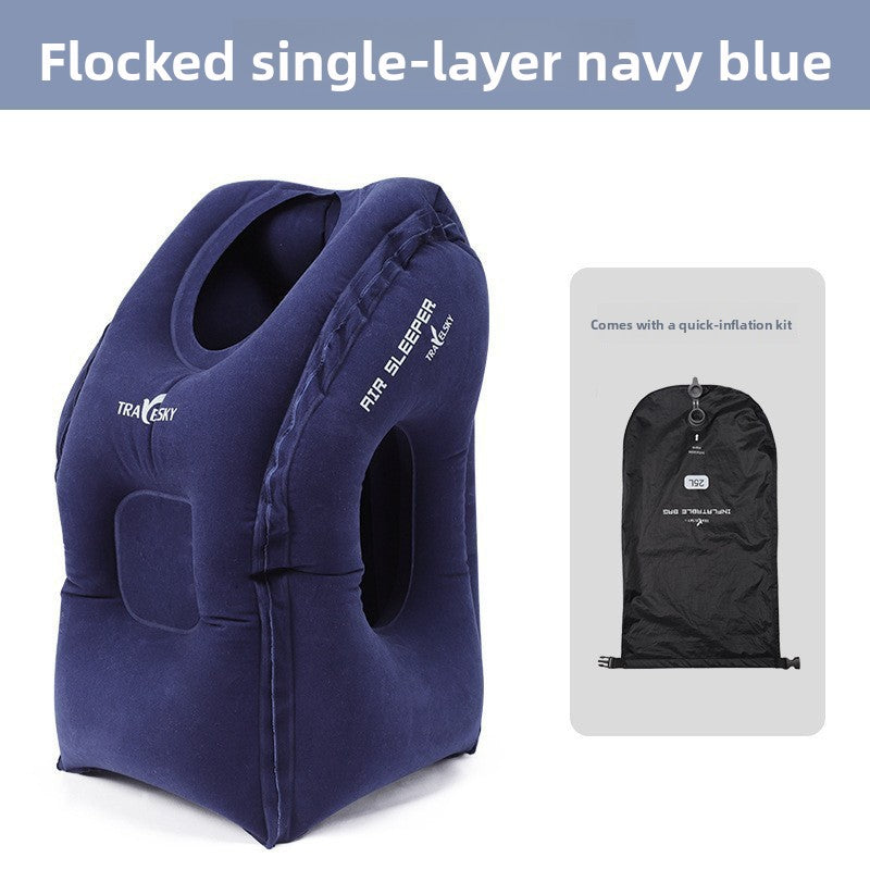 Portable inflatable travel neck pillow
