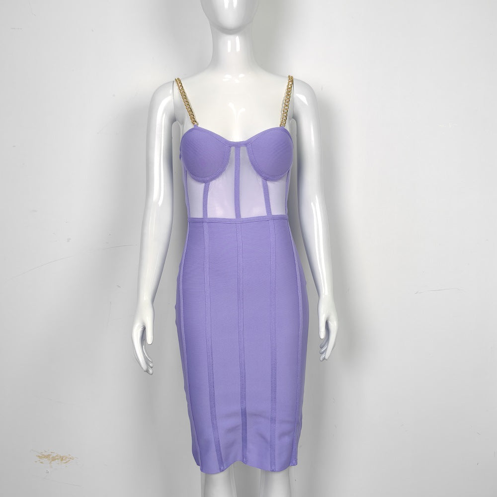 Elegant Sling Mesh Evening Dress