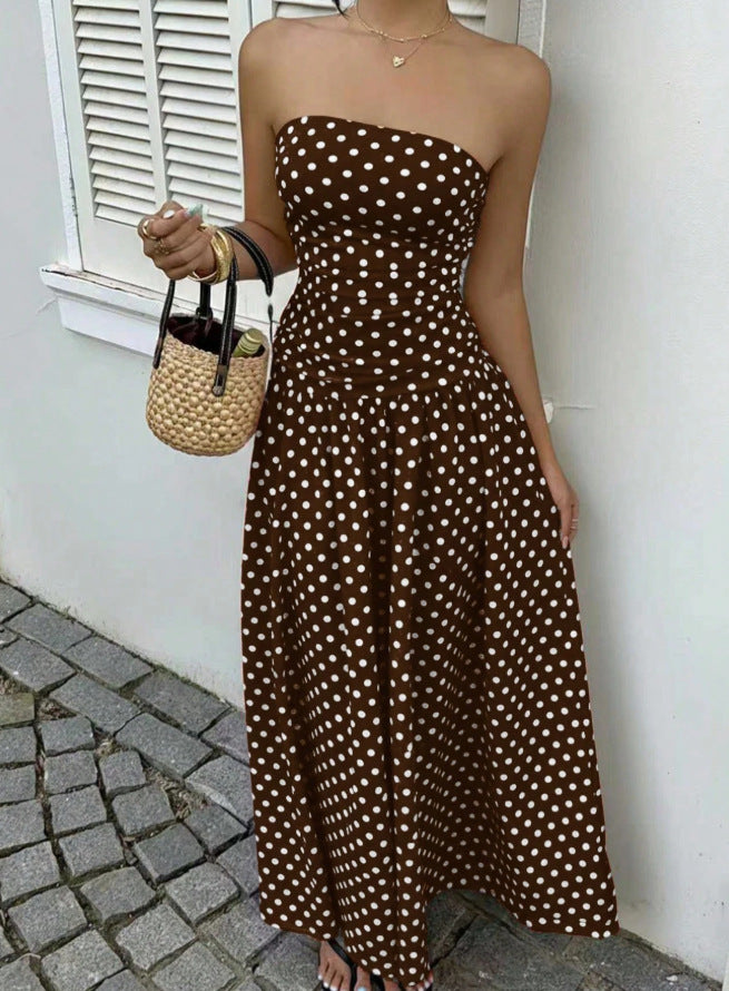 Polka Dot High Neck Sleeveless Long Dress