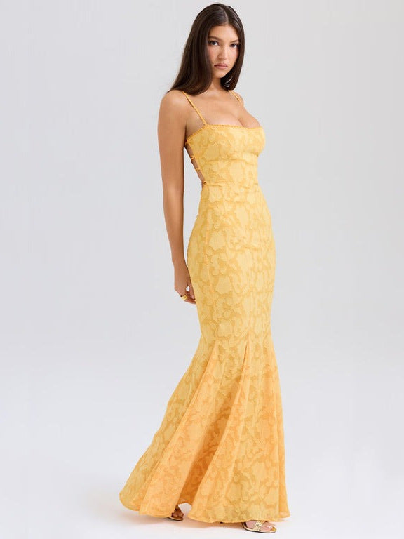 Jacquard Embossed Fishtail Slim Fit Dress