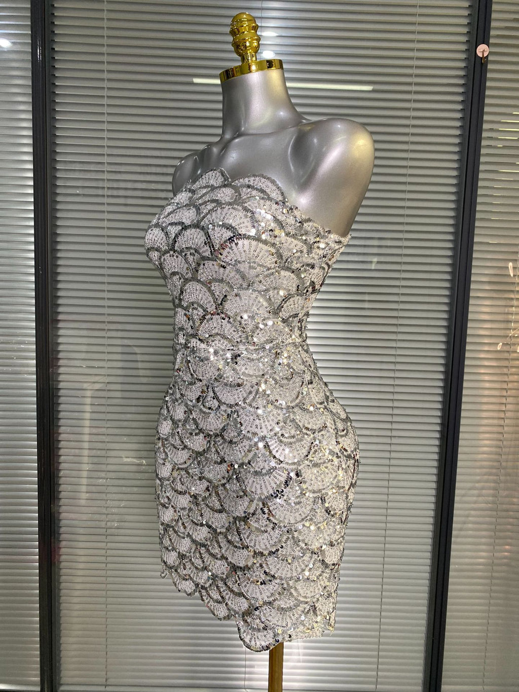 Fish Scale Sequin Strapless Performance Dress