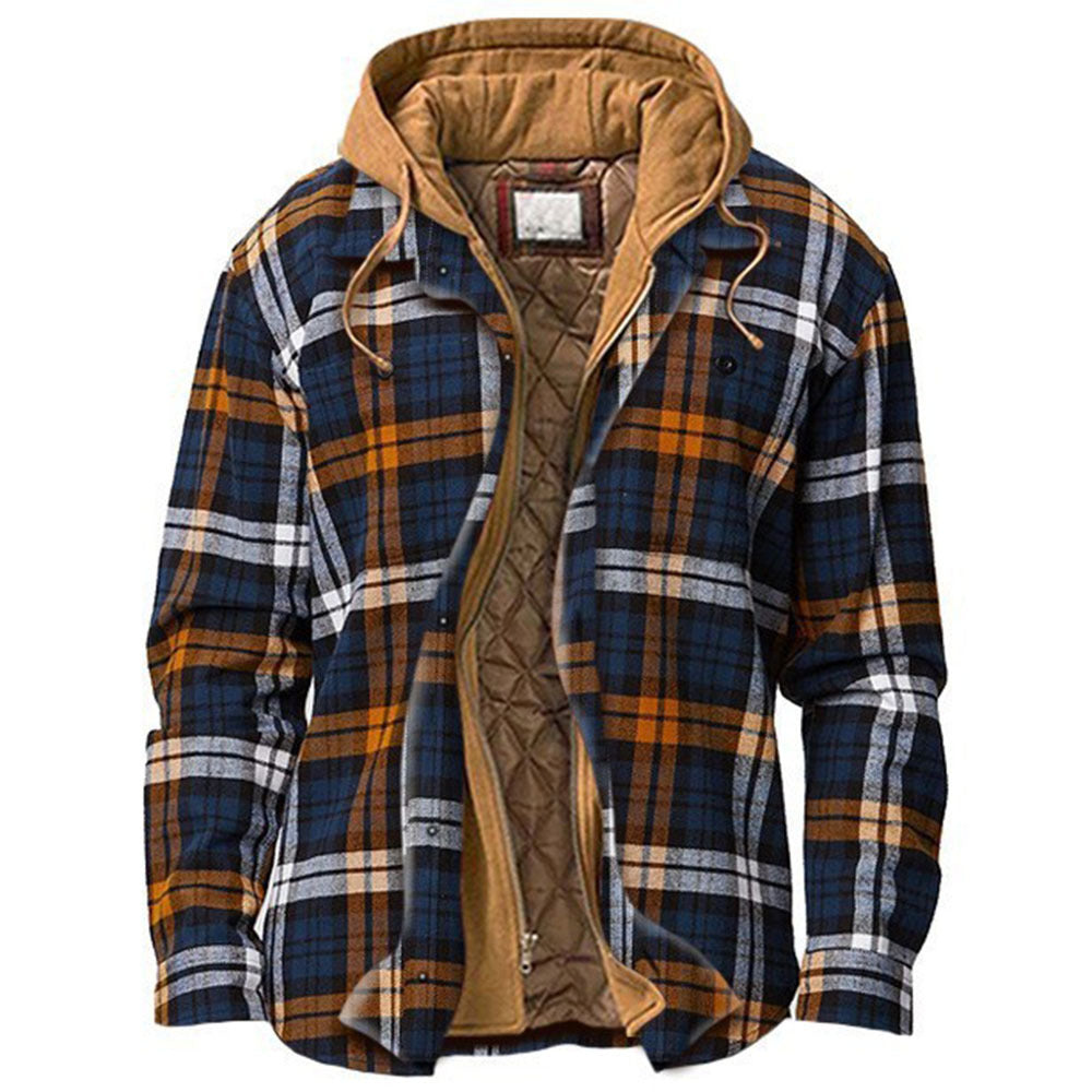 Mens Plaid Hooded Quilted Jacket