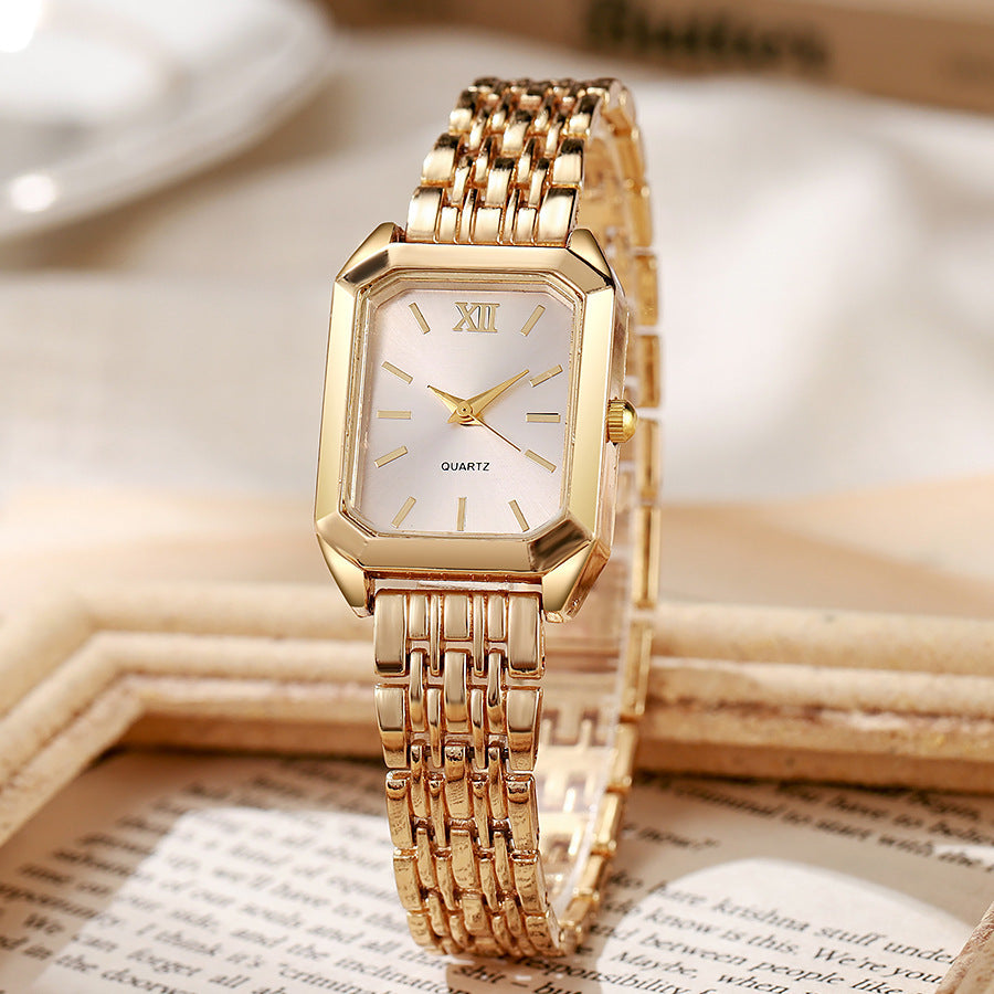 Women Fashion Square Quartz Wristwatch Stainless Steel Band Light Luxury