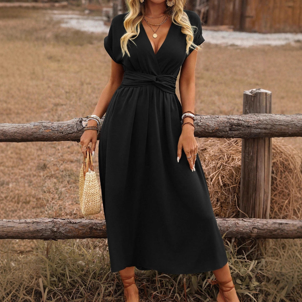 Womens V-Neck Batwing Sleeve Dress