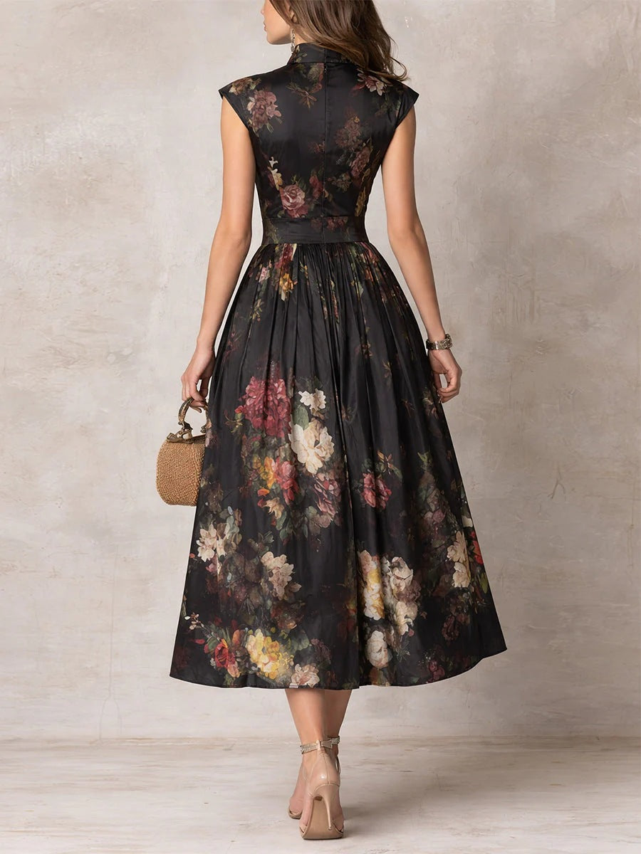 Women Sleeveless Floral Print Slim Fit Long Dress