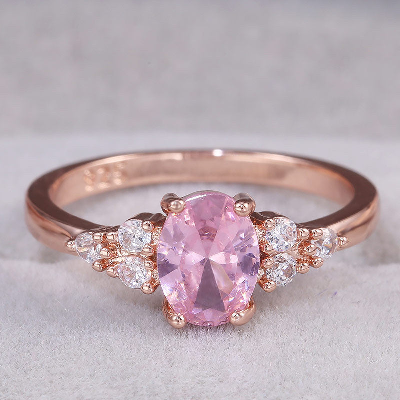 Oval Pink Crystal Zircon Ring