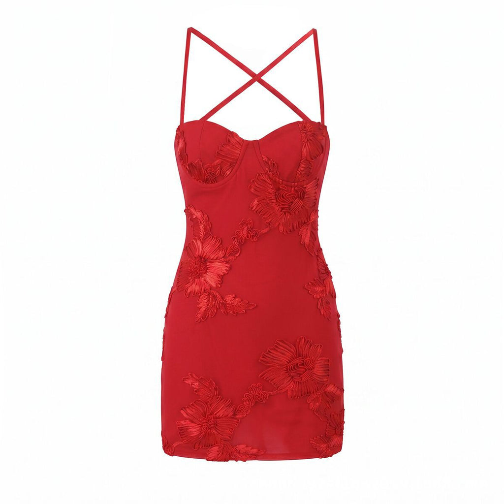Open-work halter top mermaid dress