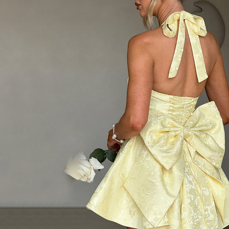 Elegant Bow Halter Neck Dress