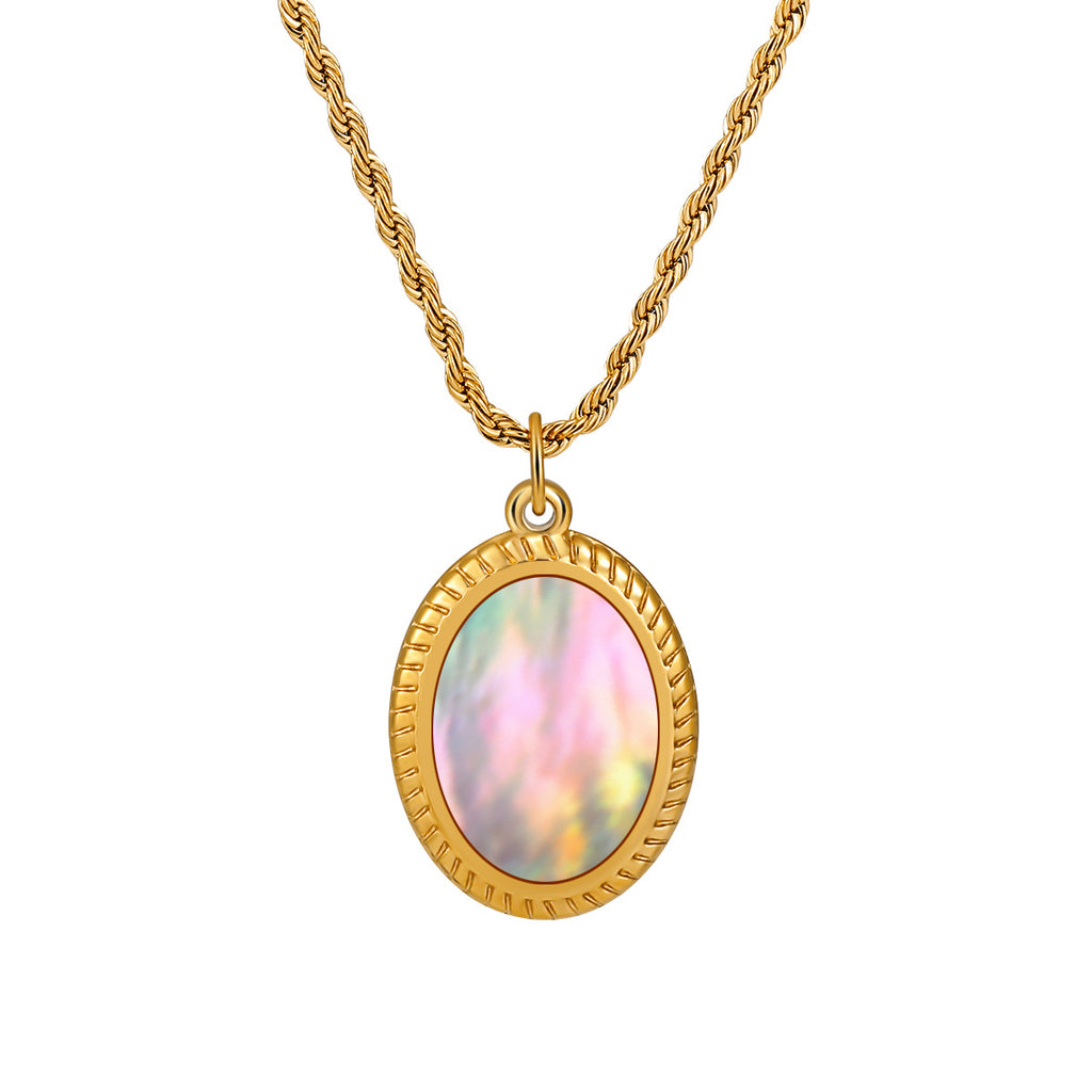 Natural Mother-of-Pearl Oval Titanium Steel Necklace