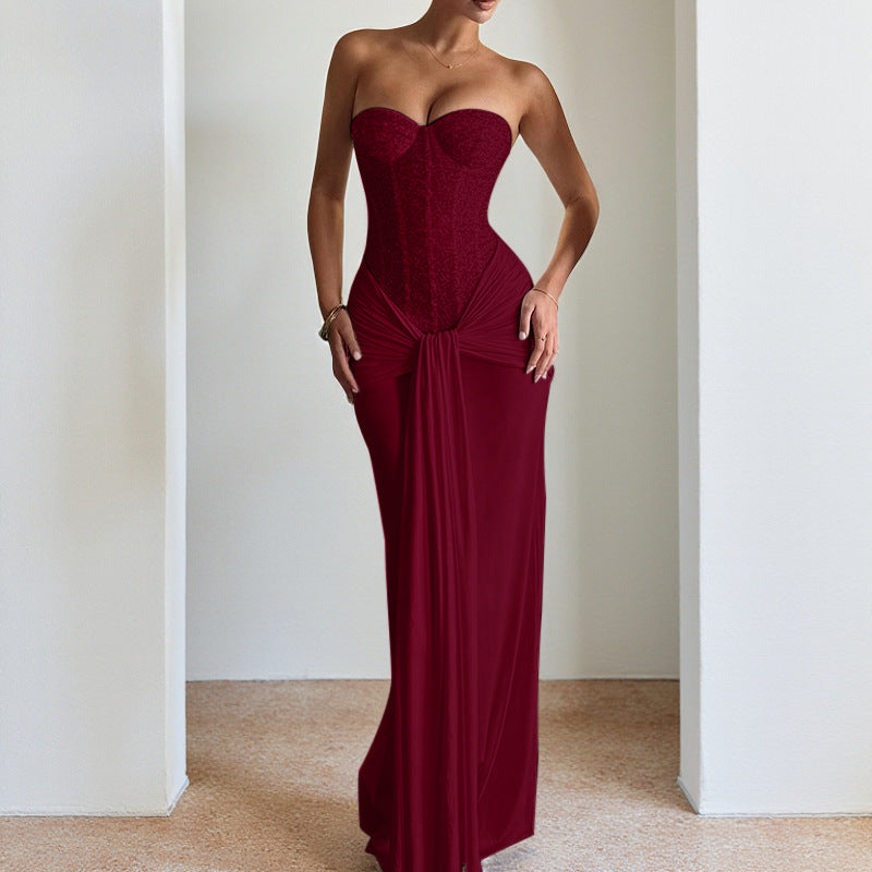 Elegant Ribbon Tube Top Evening Dress