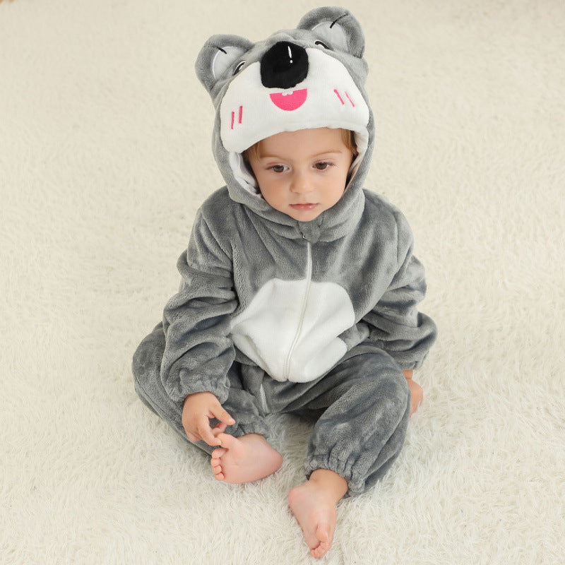 Animal Hooded Flannel Baby Jumpsuit