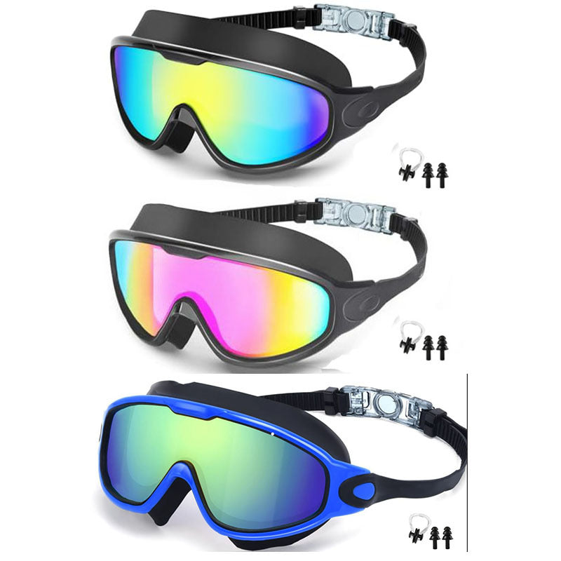 Large Frame Anti-Fog Swimming Goggles with Earplugs