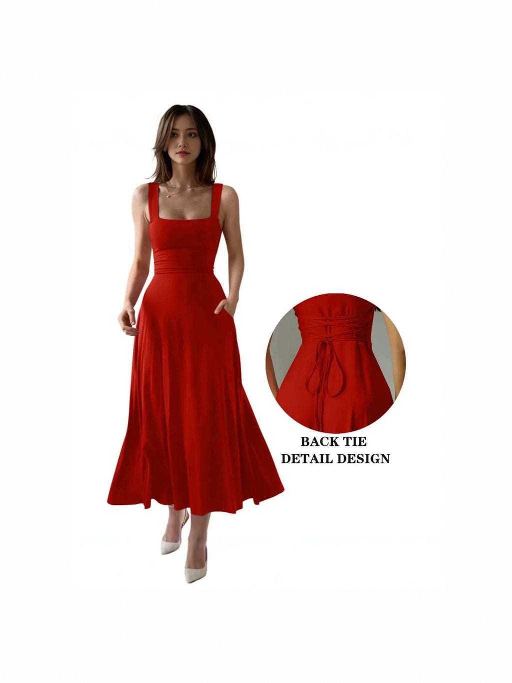 Elegant Square Neck Chiffon Dress