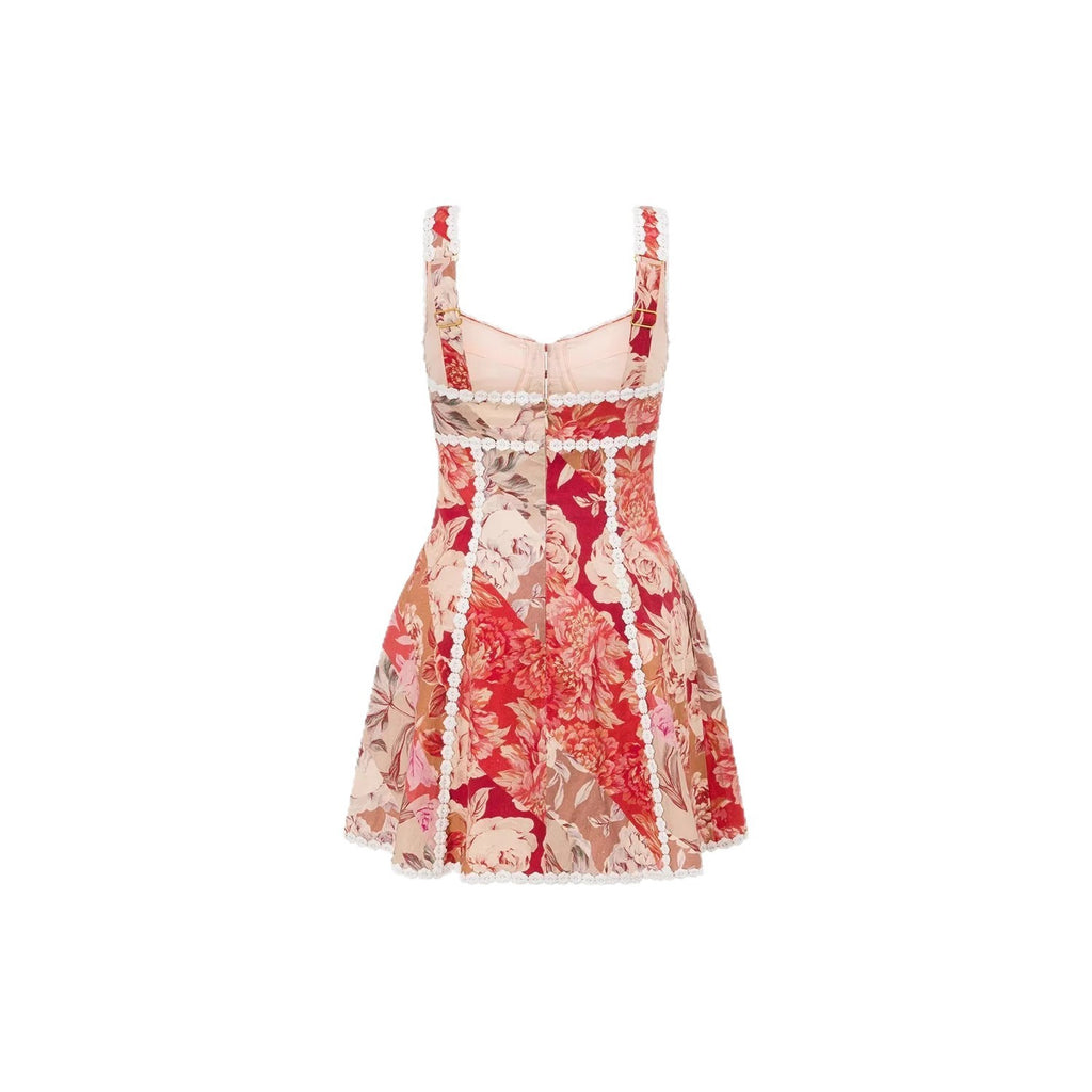 Floral Linen Blend V-Neck Dress
