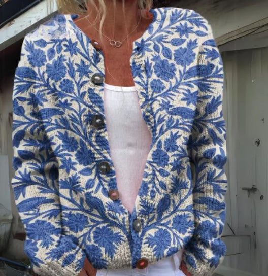 Womens 3D Printed Loose Cardigan
