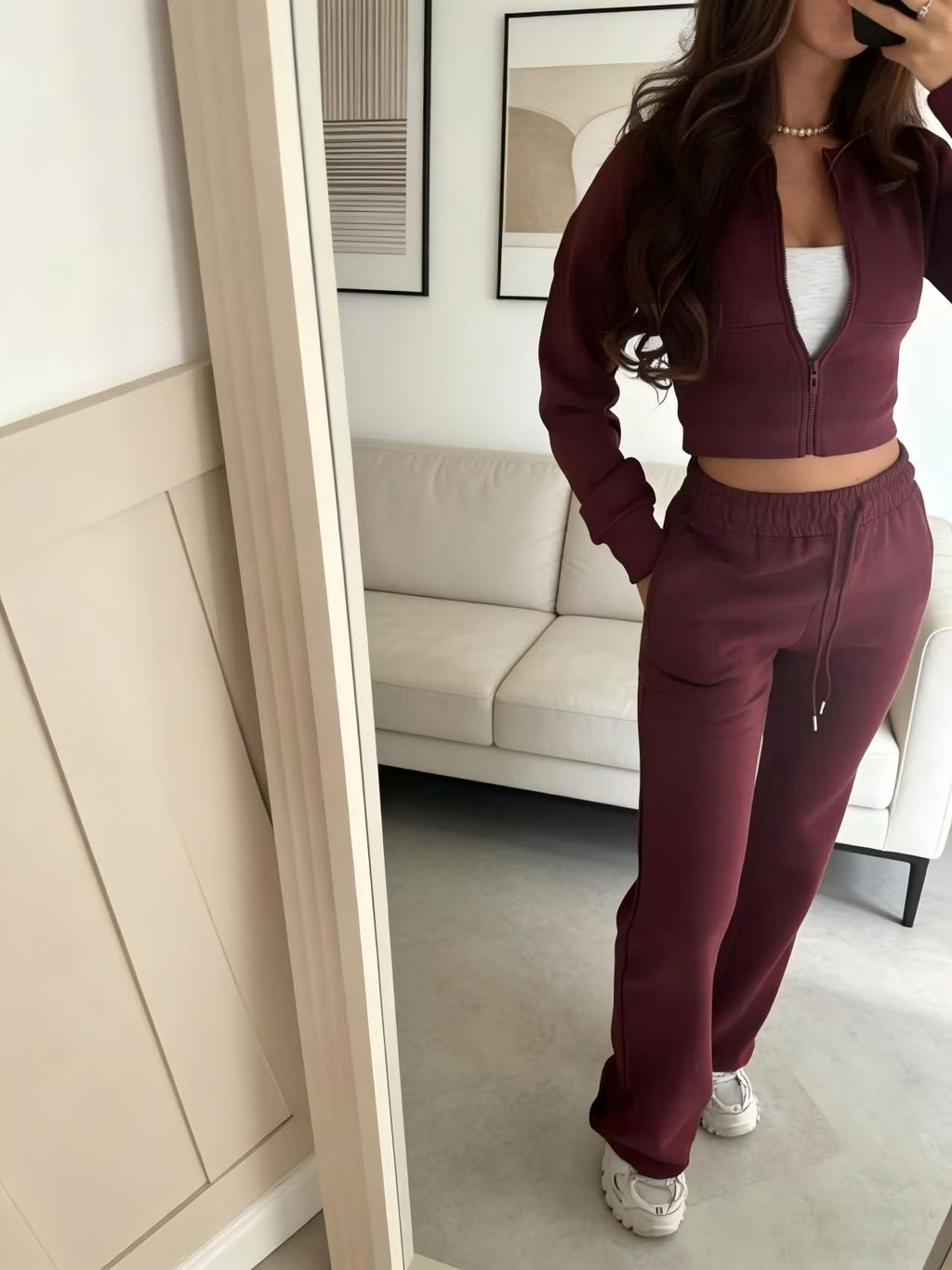 Women's Casual Zipper Hoodie and Straight Pants Set