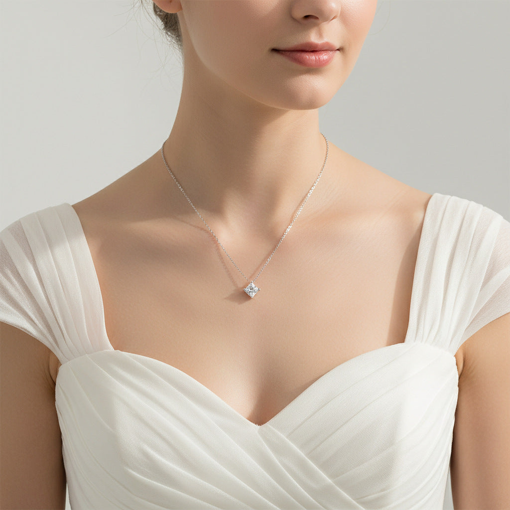 Sterling Silver Moissanite Geometric Pendant Necklace