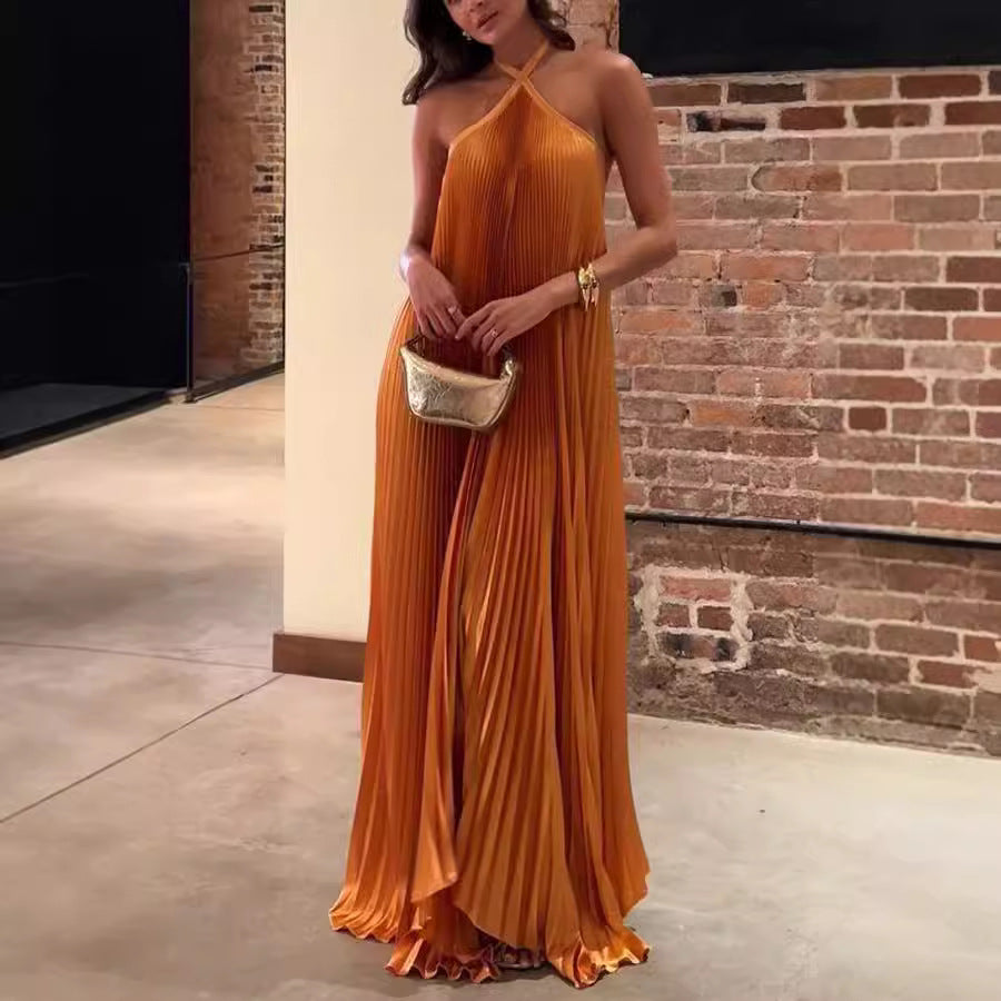Sleeveless Pleated Backless Dress