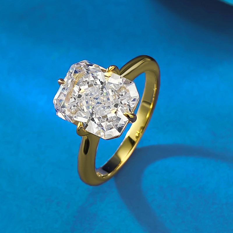 S925 Silver Gold Plated Diamond Geometric Ring