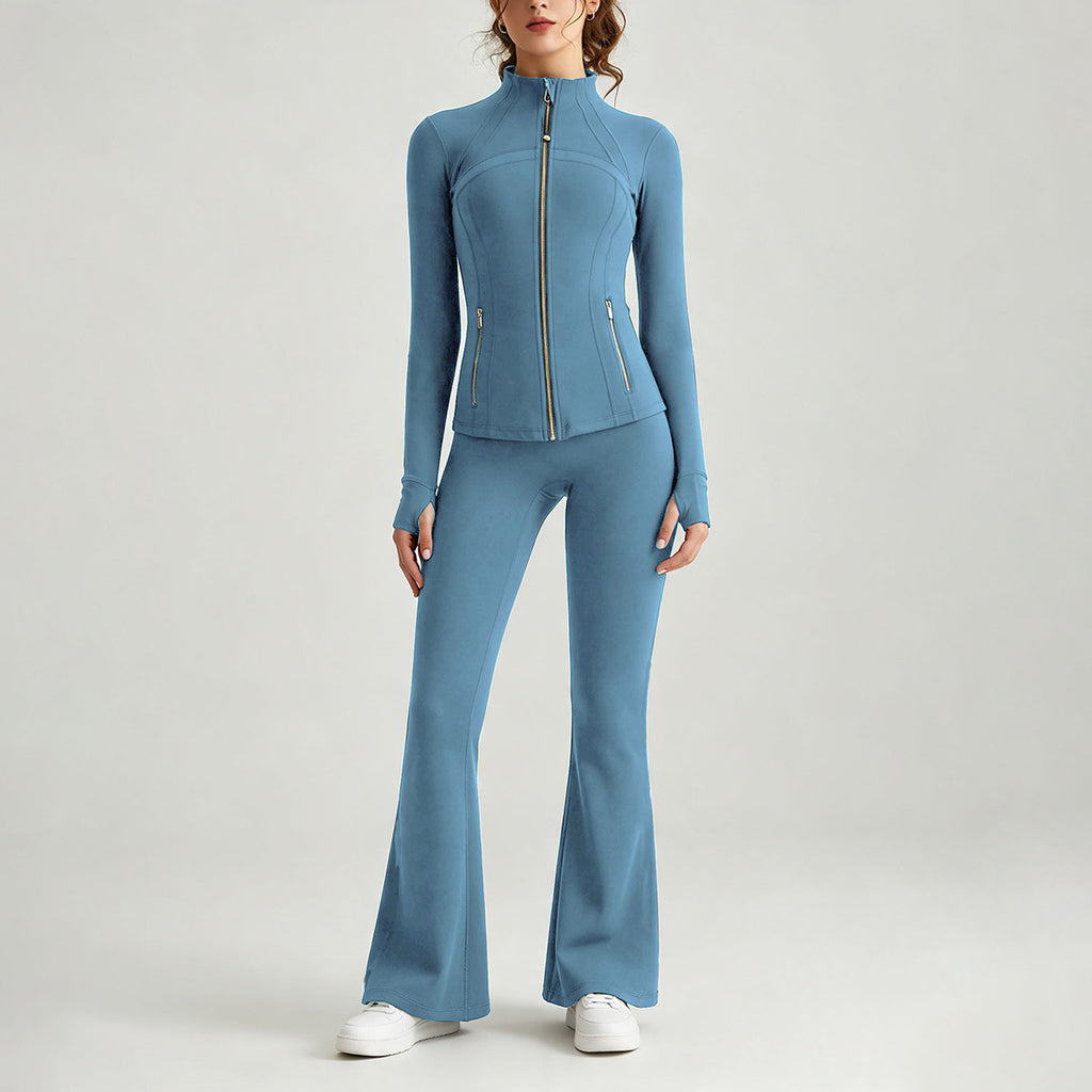 Double-Sided Brushed Yoga Set for Women Stand-Collar Slim-Fit Jacket High-Waist Flared Pants