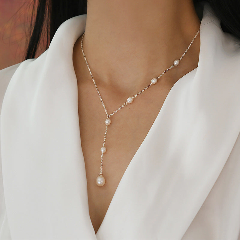 Freshwater Pearl Necklace with 925 Silver Chain
