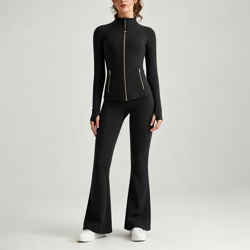 Double-Sided Brushed Yoga Set for Women Stand-Collar Slim-Fit Jacket High-Waist Flared Pants