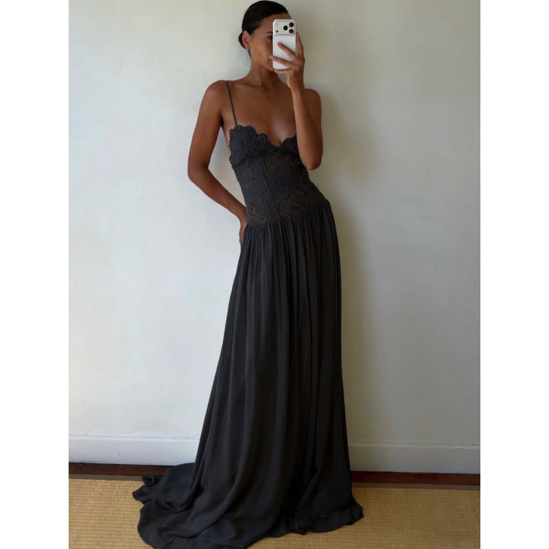 Embroidered Lace Chiffon Long Dress