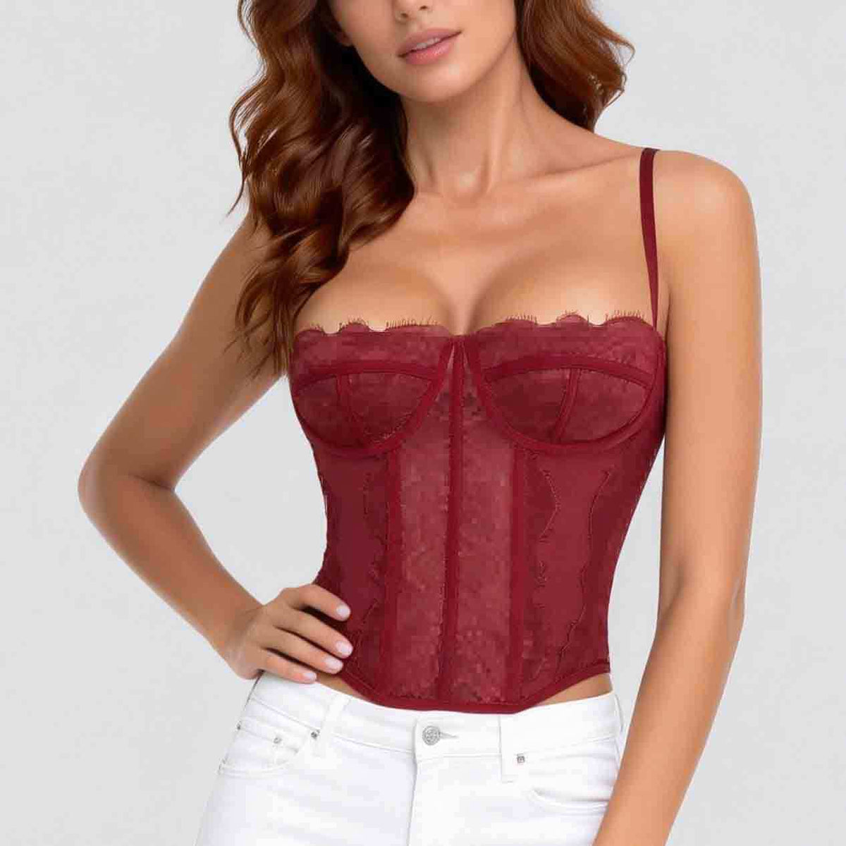 Women's Lace Fishbone Camisole Push-Up Slim Fit Top