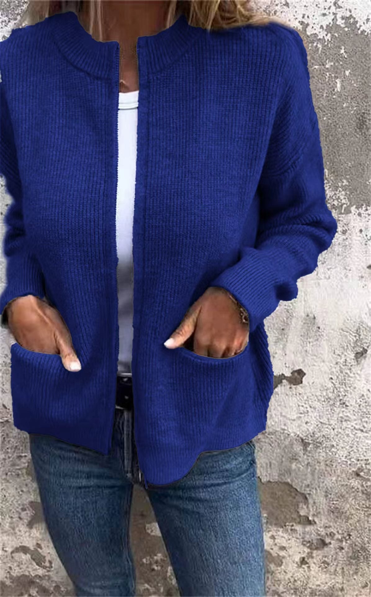Casual Fashion Solid Color Pocket Cardigan Jacket