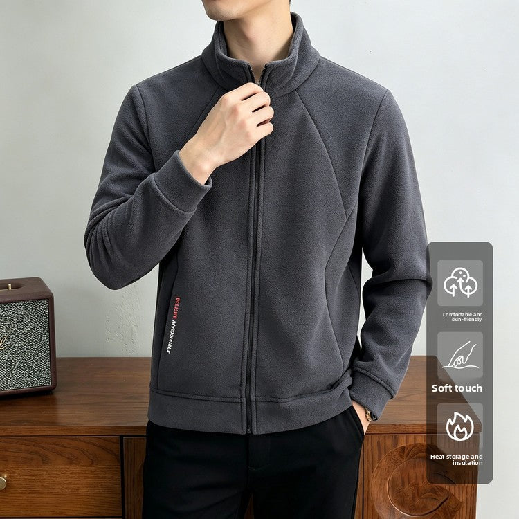 Zippered stand-up collar spring/autumn casual versatile grey coat