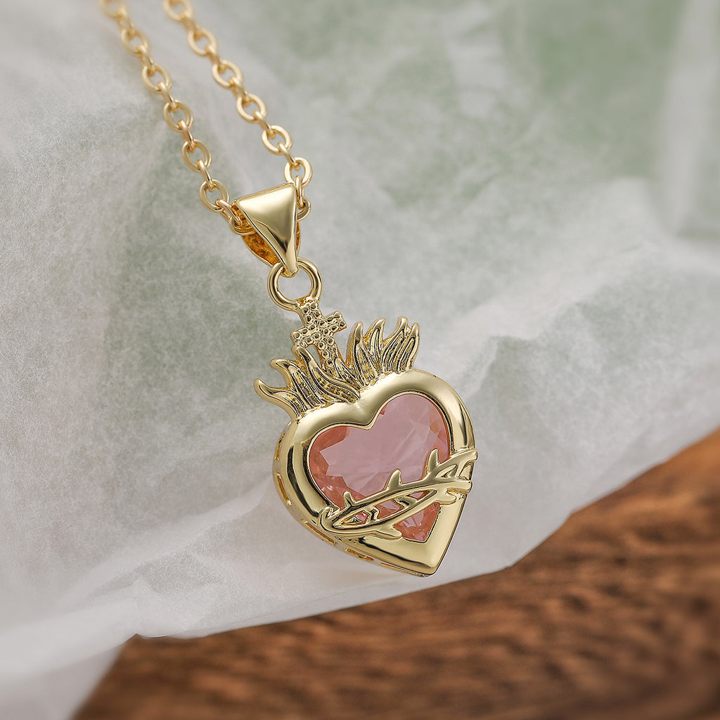 Copper Plated Zircon Heart Pendant Necklace