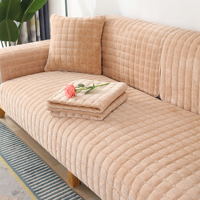 Simple Winter Plush Non-Slip Fabric Sofa Cover Thickened Flannel Sofa Cushion